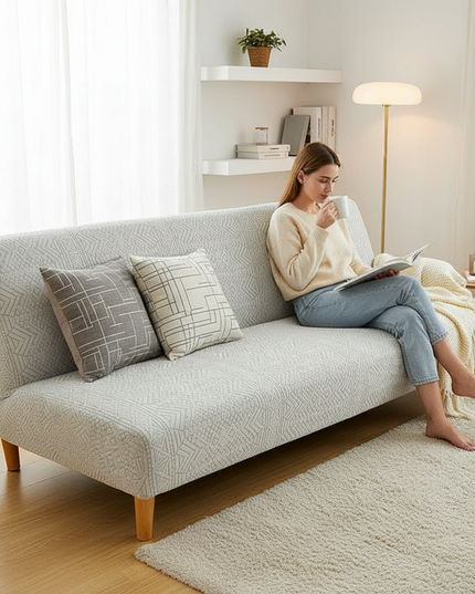 Housse de clic clac jacquard gris clair – Protection canapé convertible – Photo Variation 6