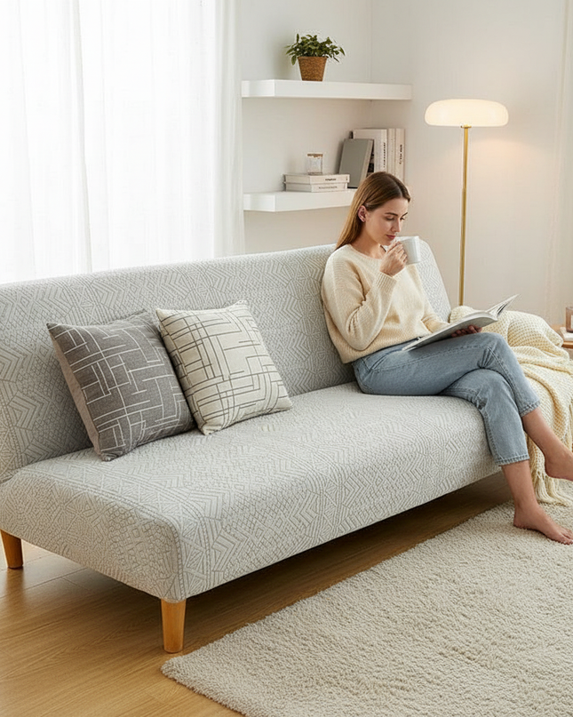 Housse de clic clac jacquard gris clair – Protection canapé convertible – Photo Variation 6
