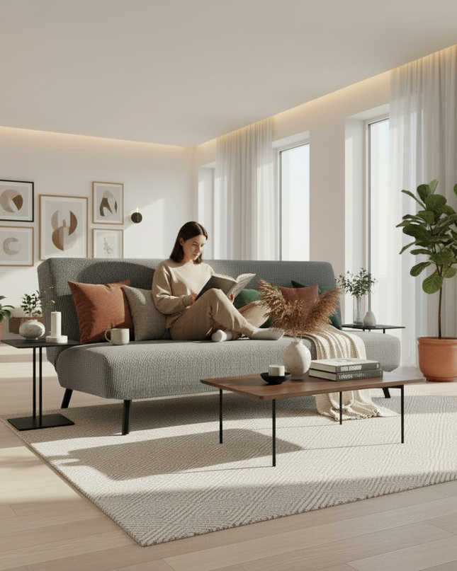 Housse de clic clac gris texturé imperméable – Protection canapé convertible – Photo Variation 6