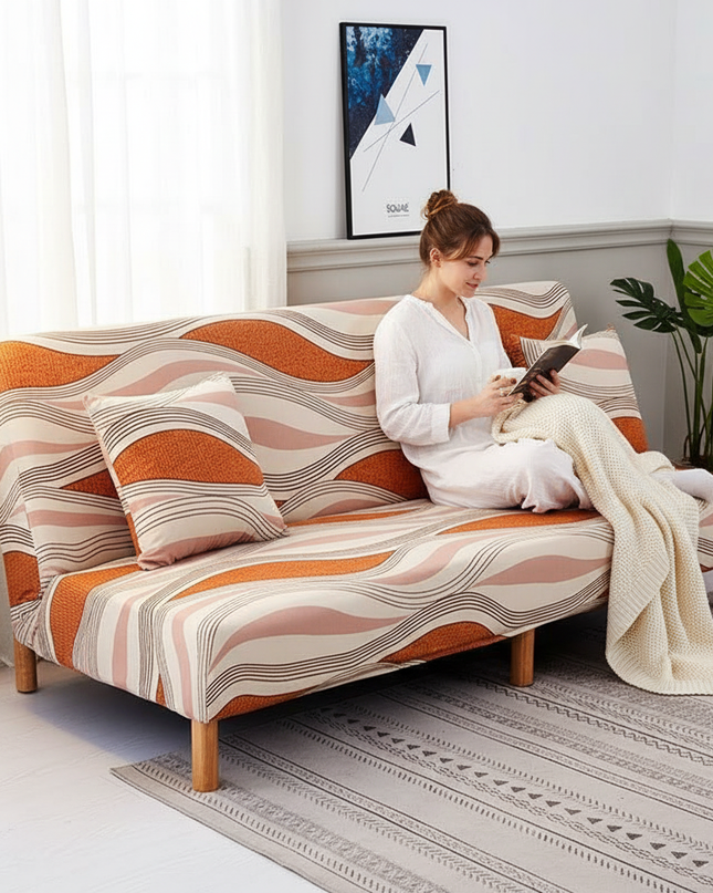 Housse de clic clac élastique motif vagues – Protection canapé convertible – Photo Variation 6