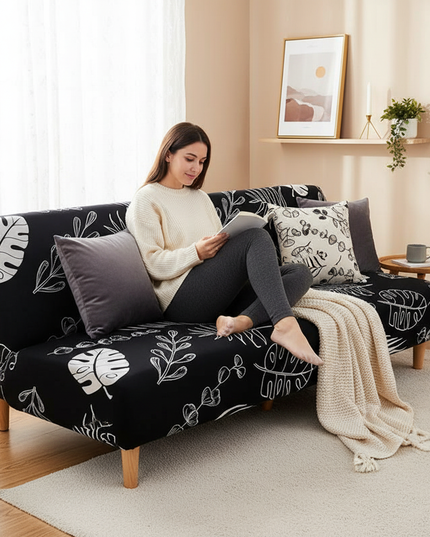 Housse de clic clac noire feuilles tropicales – Protection canapé convertible – Photo Variation 6