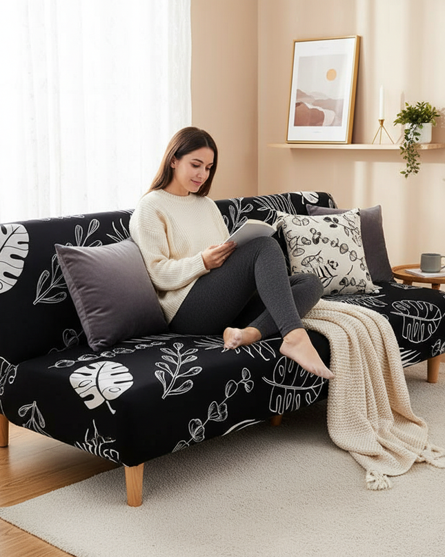 Housse de clic clac noire feuilles tropicales – Protection canapé convertible – Photo Variation 6