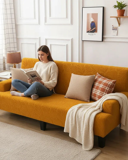 Housse de clic clac ocre feuillage extensible – Protection canapé convertible – Photo Variation 6