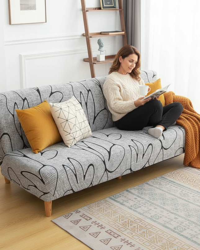 Housse de clic clac imprimée abstraite grise – Protection canapé convertible – Photo Variation 6