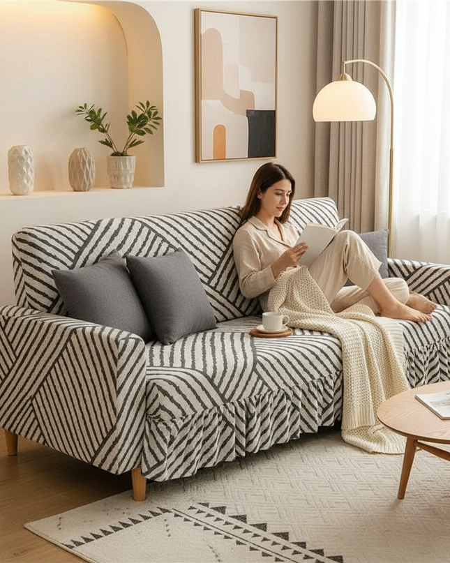 Housse de clic clac géométrique plissé lavable – Protection canapé convertible – Photo Variation 6