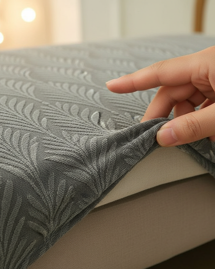Housse de clic clac grise jacquard feuilles – Protection canapé convertible – Photo Variation 5