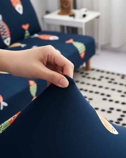 Housse de clic clac géométrique bleu jaune – Protection canapé convertible – Photo Variation 5