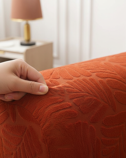 Housse de clic clac terracotta motifs feuilles – Protection canapé convertible – Photo Variation 5