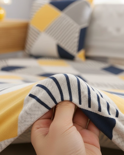 Housse de clic clac géométrique jaune bleu – Protection canapé convertible – Photo Variation 5