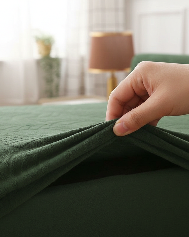 Housse de clic clac extensible vert motifs feuilles – Protection canapé convertible – Photo Variation 5