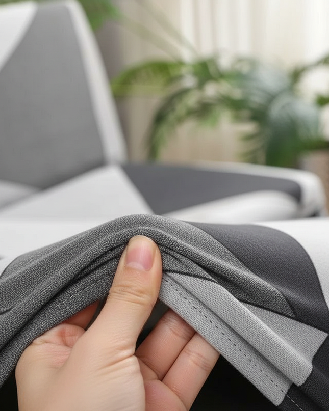 Housse de clic clac géométrique grise jupe – Protection canapé convertible – Photo Variation 5