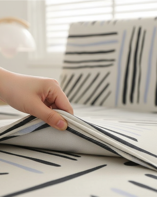 Housse de clic clac motifs abstraits noirs jupe – Protection canapé convertible – Photo Variation 5