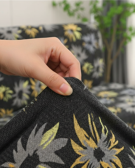 Housse de clic clac fleurs jaunes grises – Protection canapé convertible – Photo Variation 5