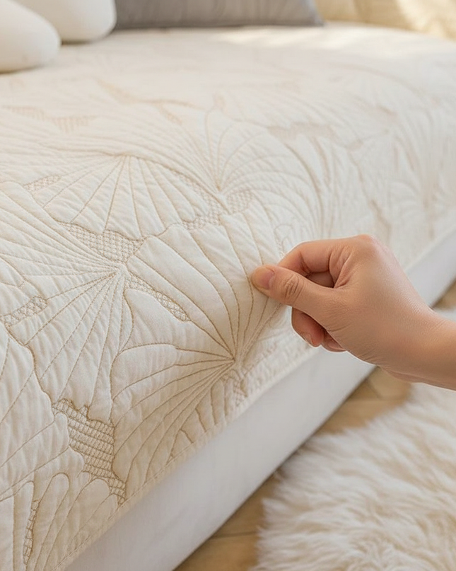 Housse de clic clac écru matelassé nordique. – Protection canapé convertible – Photo Variation 5