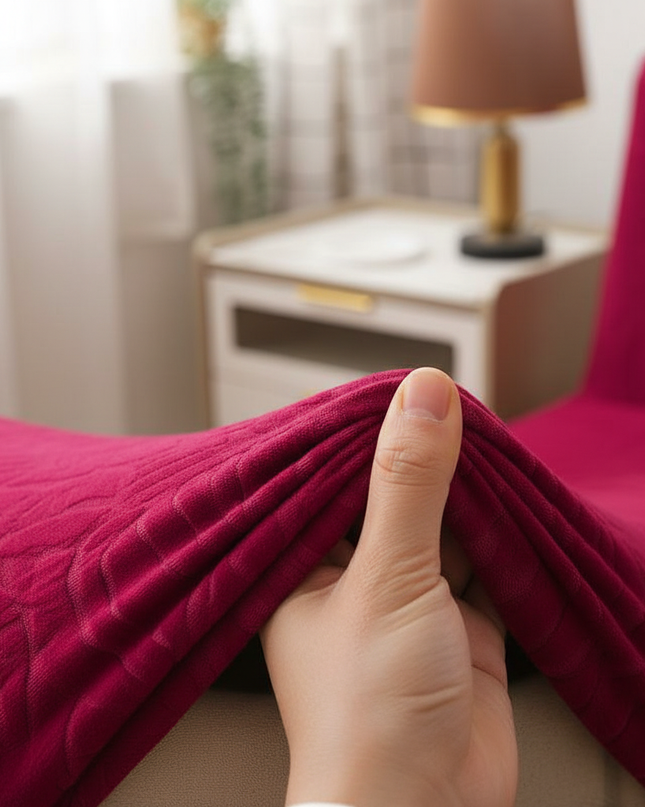 Housse de clic clac fuchsia feuilles extensible – Protection canapé convertible – Photo Variation 5