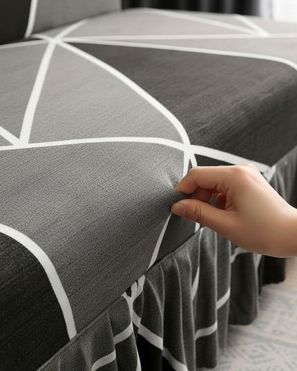 Housse de clic clac géométrique gris jupe – Protection canapé convertible – Photo Variation 5