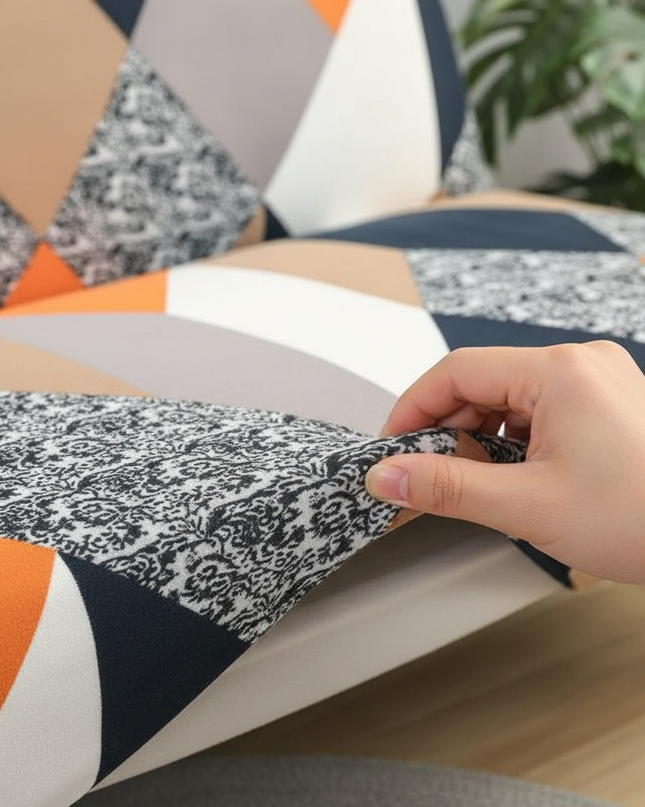 Housse de clic clac géométrique multicolore stretch – Protection canapé convertible – Photo Variation 5