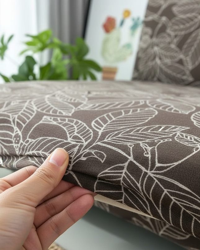 Housse de clic clac élastique marron feuilles – Protection canapé convertible – Photo Variation 5