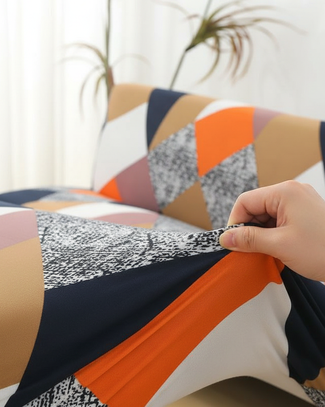 Housse de clic clac motifs géométriques multicolores – Protection canapé convertible – Photo Variation 5