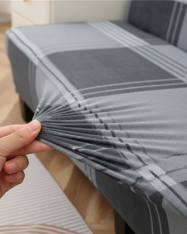 Housse de clic clac extensible carreaux gris – Protection canapé convertible – Photo Variation 5