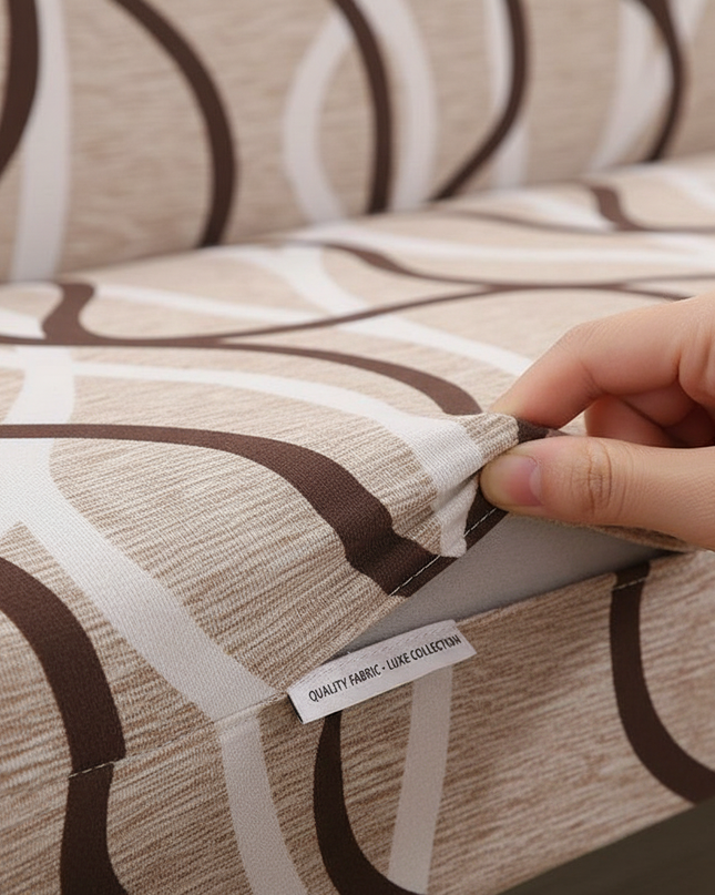 Housse de clic clac géométrique beige – Protection canapé convertible – Photo Variation 5
