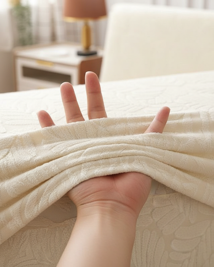 Housse de clic clac extensible crème feuilles – Protection canapé convertible – Photo Variation 5