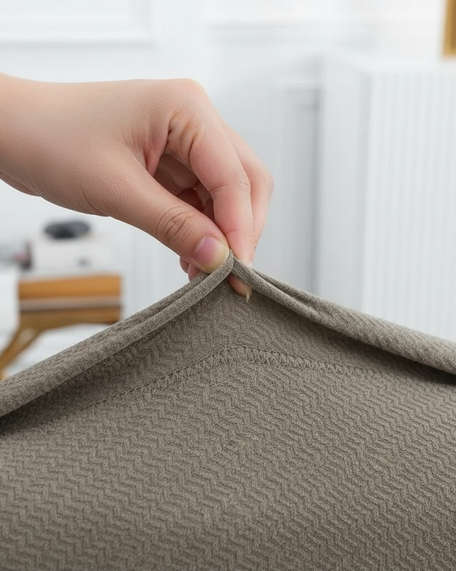 Housse de clic clac taupe jacquard extensible. – Protection canapé convertible – Photo Variation 5