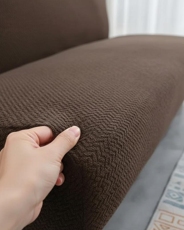 Housse de clic clac marron jacquard extensible – Protection canapé convertible – Photo Variation 5