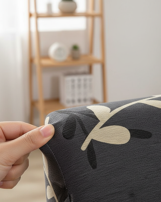 Housse de clic clac extensible feuilles grises. – Protection canapé convertible – Photo Variation 5