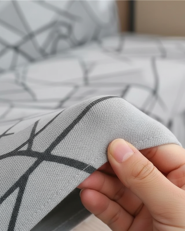 Housse de clic clac jupe grise géométrique – Protection canapé convertible – Photo Variation 5