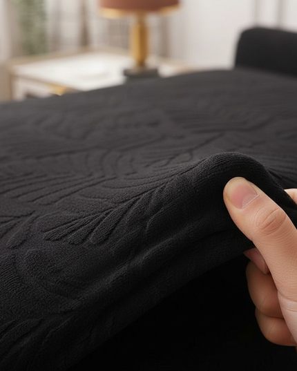 Housse de clic clac noire jacquard feuilles – Protection canapé convertible – Photo Variation 5