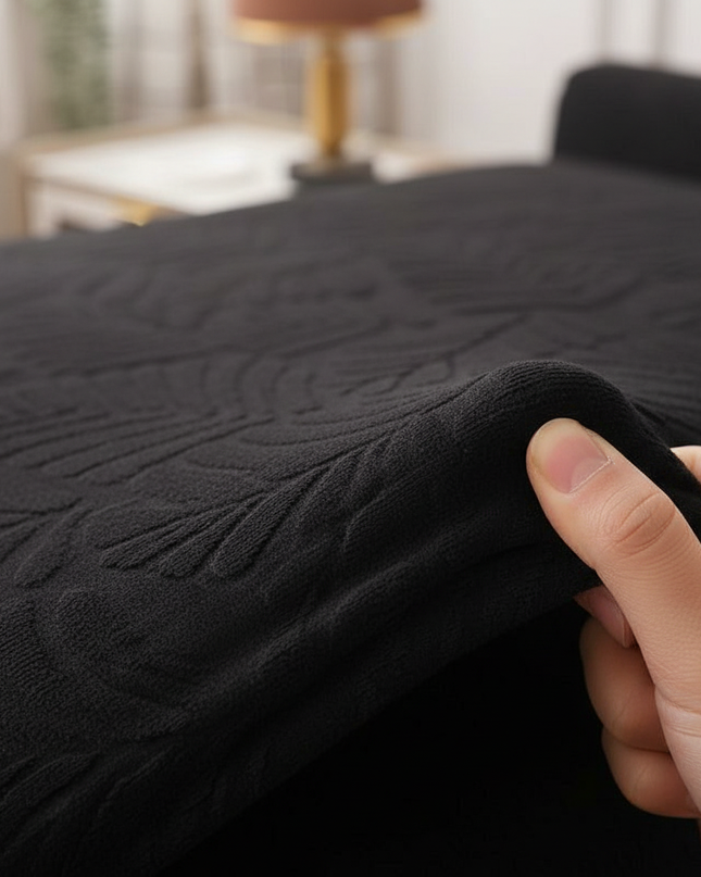 Housse de clic clac noire jacquard feuilles – Protection canapé convertible – Photo Variation 5