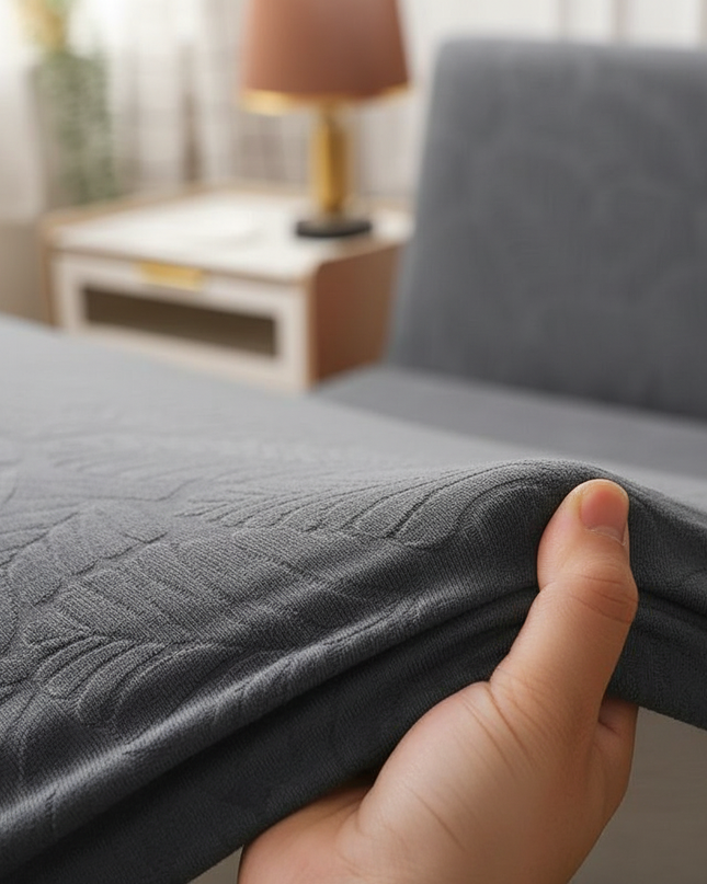 Housse de clic clac anthracite motifs feuilles – Protection canapé convertible – Photo Variation 5