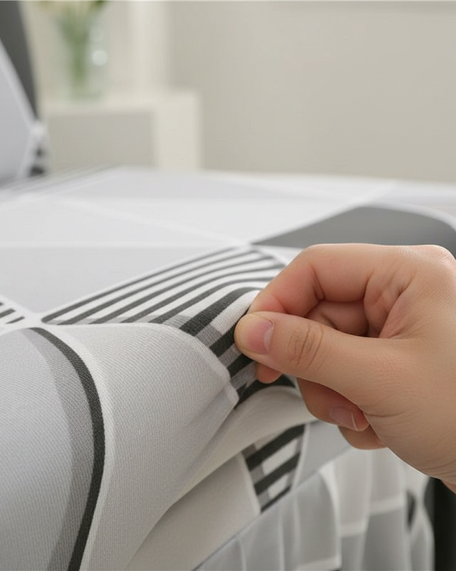 Housse de clic clac gris géométrique volants – Protection canapé convertible – Photo Variation 5