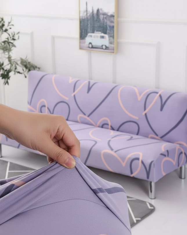 Housse de clic clac motif cœurs lavande – Protection canapé convertible – Photo Variation 5