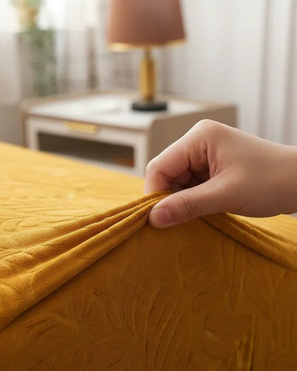 Housse de clic clac ocre feuillage extensible – Protection canapé convertible – Photo Variation 5