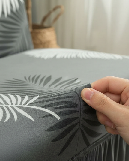 Housse de clic clac gris feuilles volant – Protection canapé convertible – Photo Variation 5