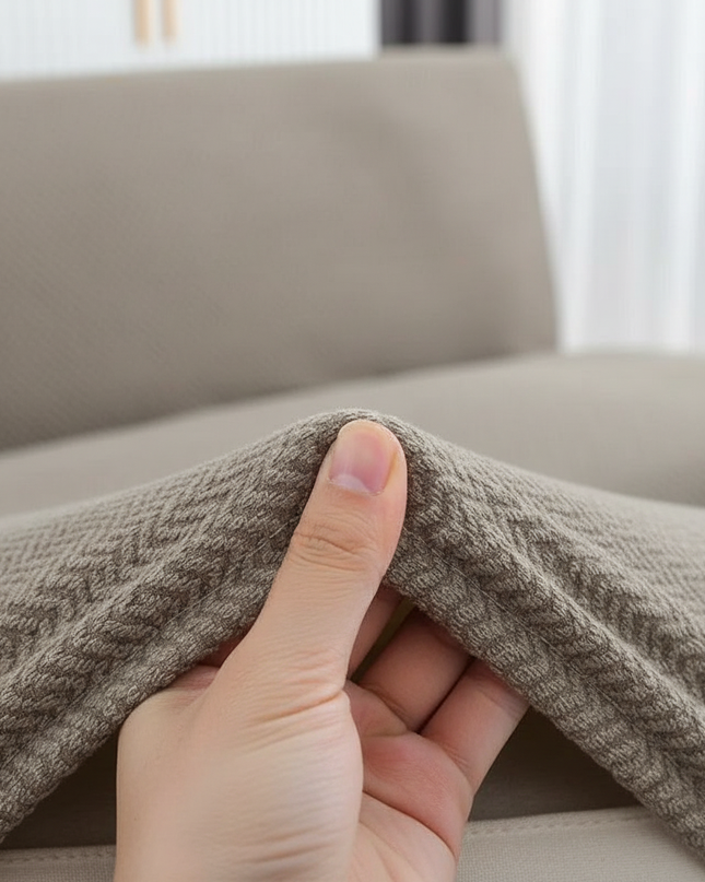 Housse de clic clac jacquard taupe élastique – Protection canapé convertible – Photo Variation 5