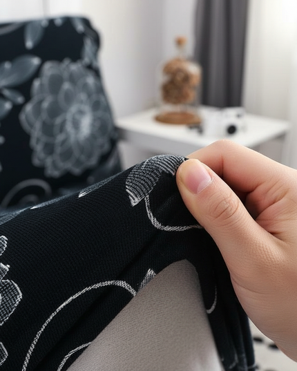 Housse de clic clac noire fleurs blanches – Protection canapé convertible – Photo Variation 5