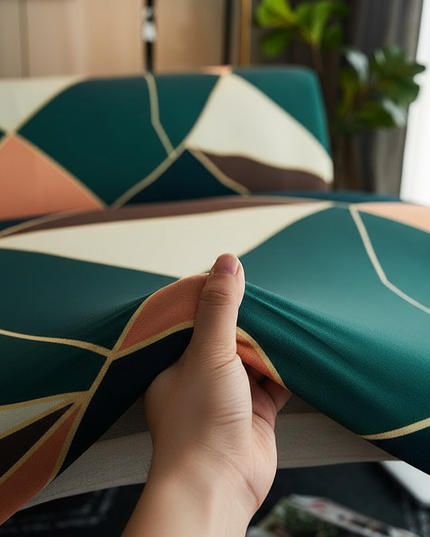 Housse de clic clac géométrique verte moderne. – Protection canapé convertible – Photo Variation 5
