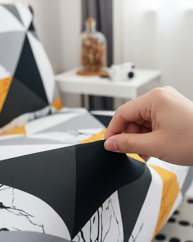 Housse de clic clac Géométrique Jaune Marbre – Protection canapé convertible – Photo Variation 5