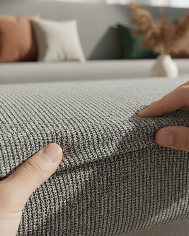 Housse de clic clac gris texturé imperméable – Protection canapé convertible – Photo Variation 5