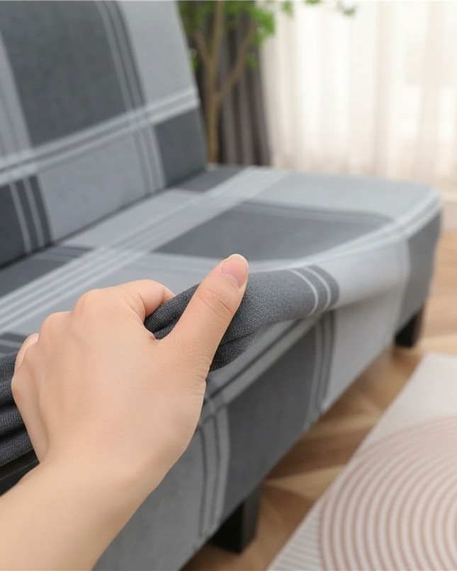 Housse de clic clac à carreaux gris – Protection canapé convertible – Photo Variation 5