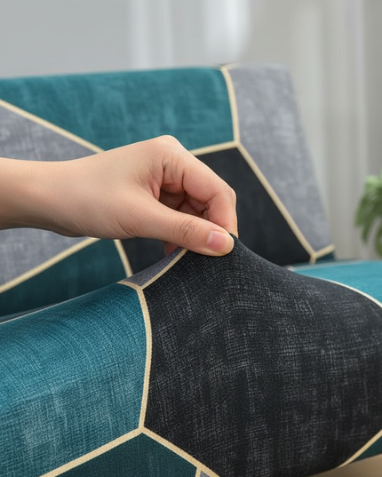 Housse de clic clac Géométrique Bleu Canard Gris – Protection canapé convertible – Photo Variation 5