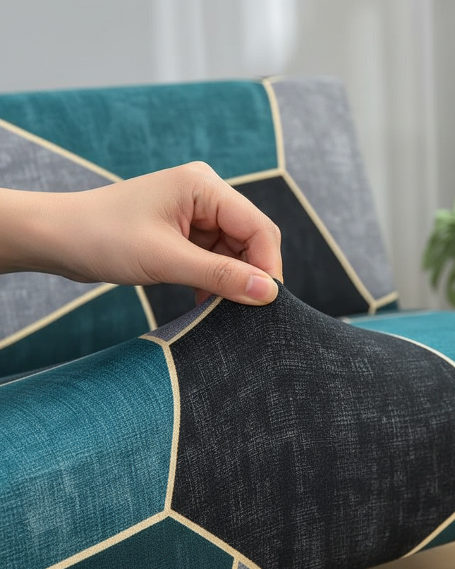 Housse de clic clac Géométrique Bleu Canard Gris – Protection canapé convertible – Photo Variation 5