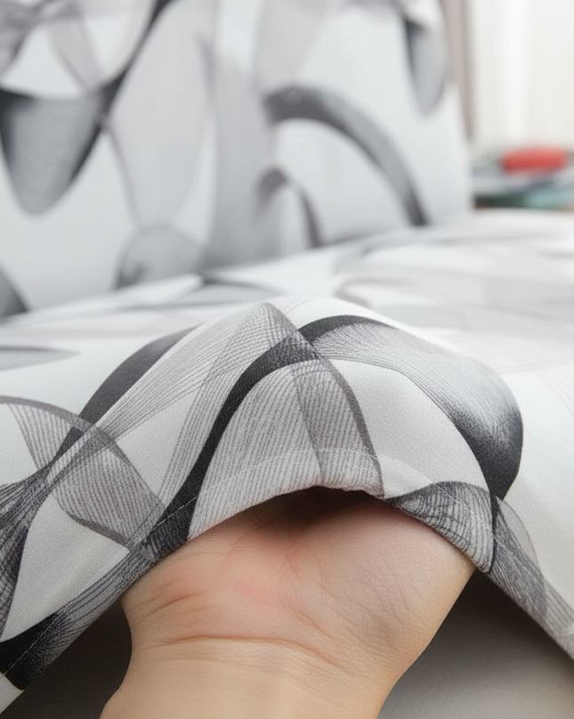 Housse de clic clac motifs abstraits noir gris – Protection canapé convertible – Photo Variation 5