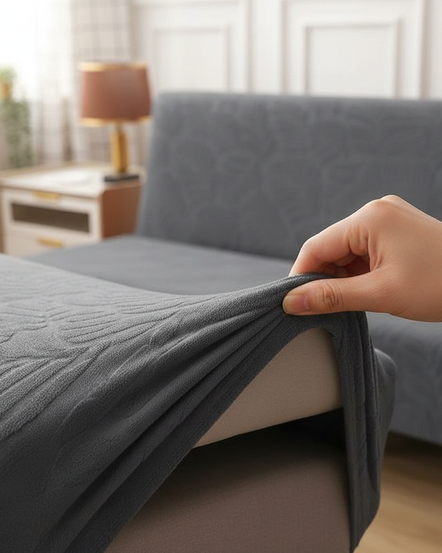 Housse de clic clac grise motif feuille – Protection canapé convertible – Photo Variation 5
