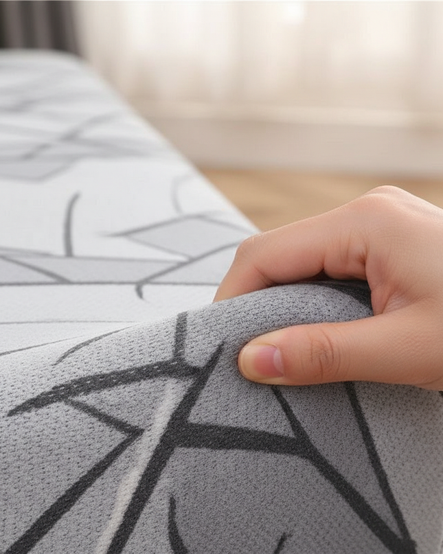 Housse de clic clac géométrique grise. – Protection canapé convertible – Photo Variation 5