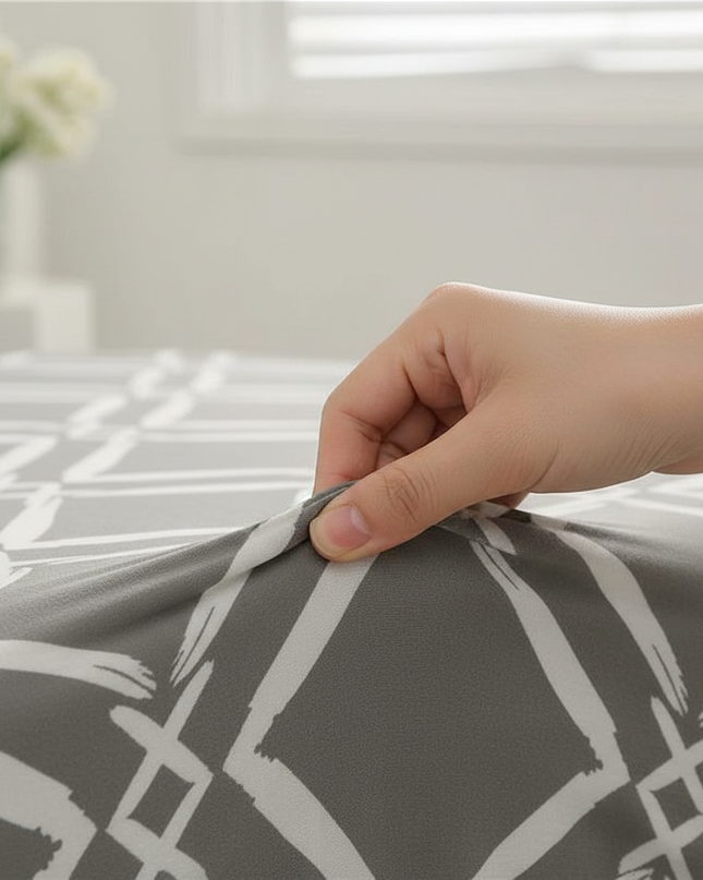 Housse de clic clac gris motifs géométriques – Protection canapé convertible – Photo Variation 5