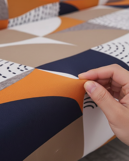 Housse de clic clac motif géométrique orange – Protection canapé convertible – Photo Variation 5